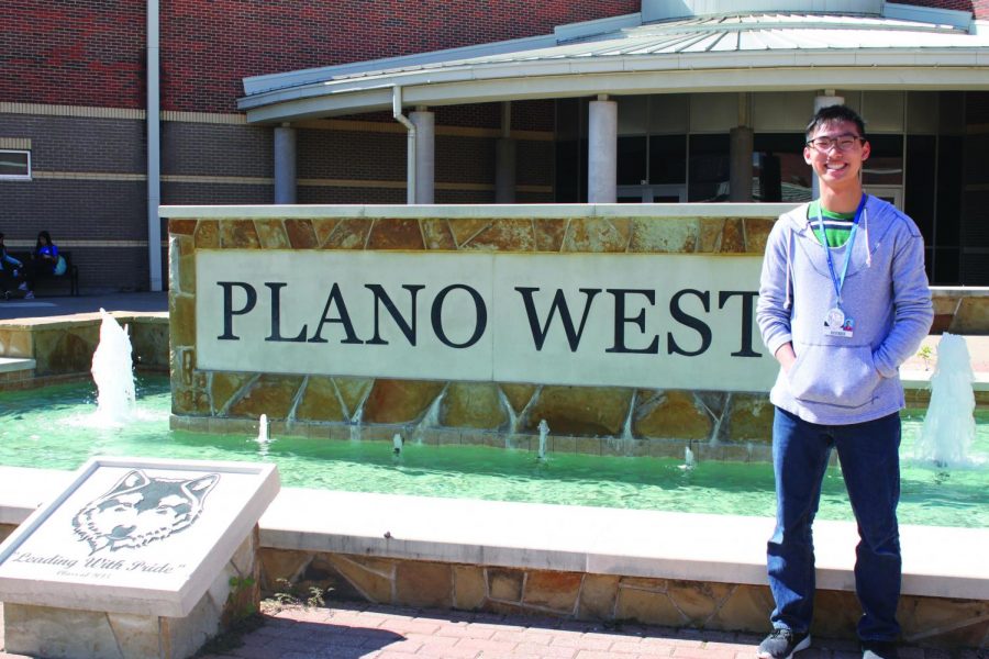 Newly elected Junior Class President (JCP) Michael Lam poses for a photo in front of the Plano West fountain.